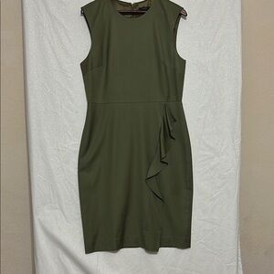 J. Crew Green Asymmetrical Ruffled Sheath Midi Dress for Cocktail